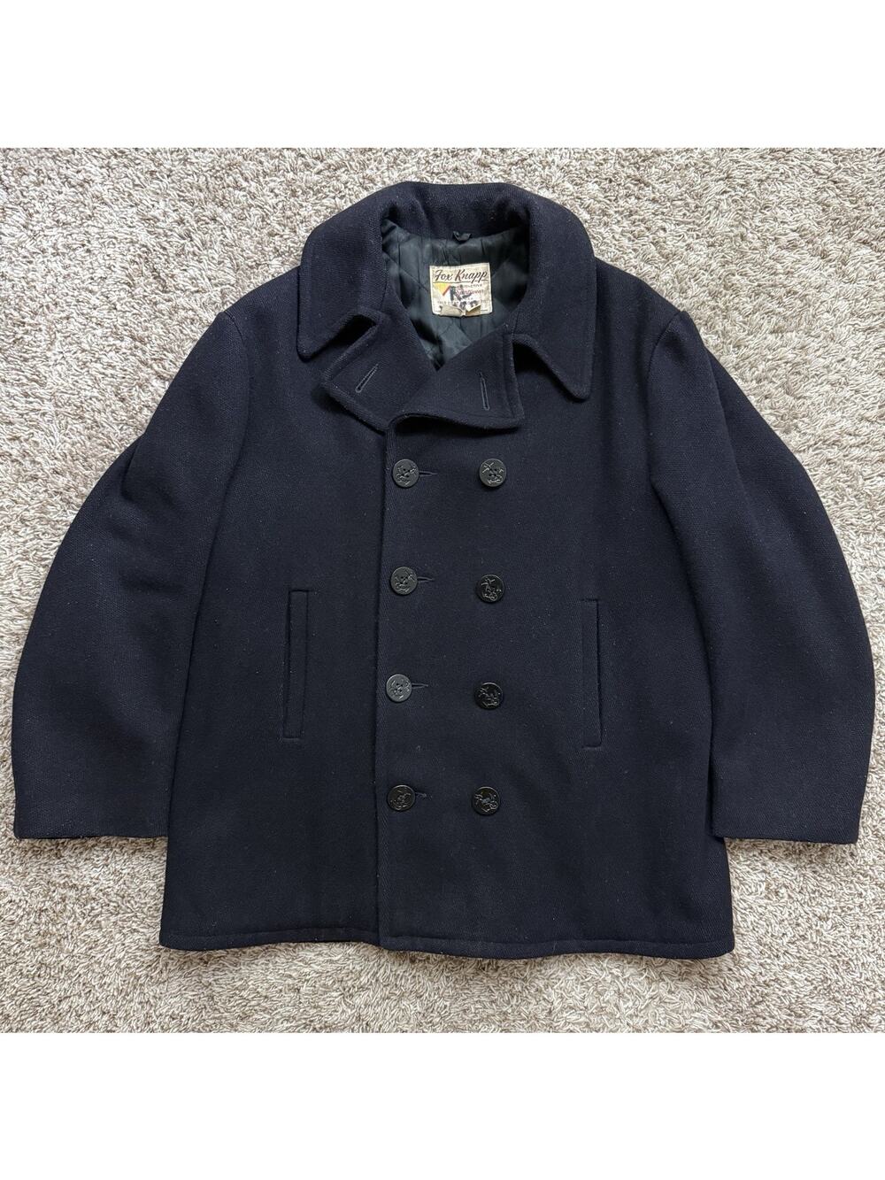 Vintage 60’s Fox Knapp Black Wool Peacoat Jacket Men’s Size 44 / L Quilted Liner